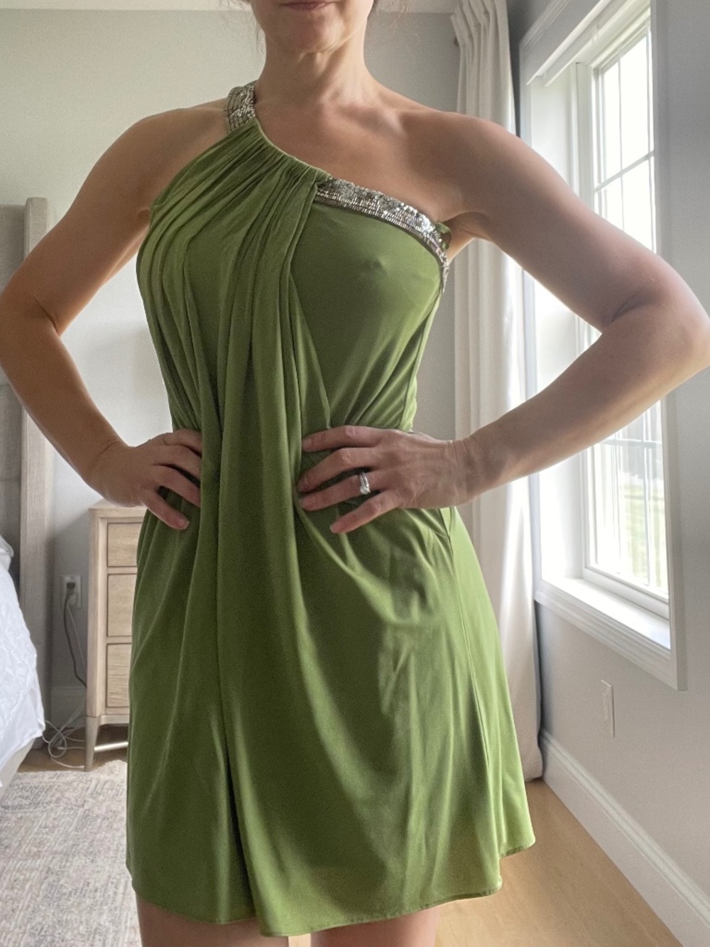 BCBGMAXAZRIA Green One Shoulder Mini Dress XS
